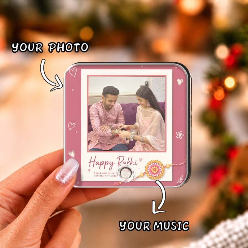 Personalized Rakhi Musical Fridge Magnet  Custom Photo & Voice Message Gift for Brother Sister |Memorable Raksha Bandhan Keepsake